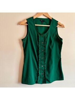 Banana Republic Emerald Sleeveless Ruffle Blouse silky sheer feminine sz S
